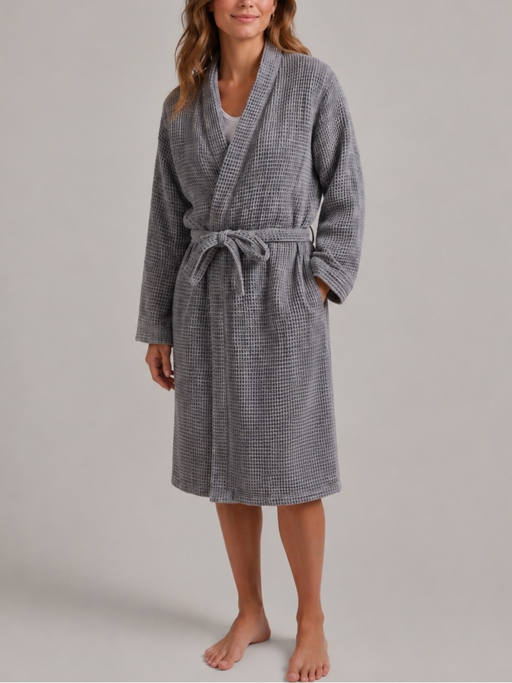Like New Parachute Turkish Cotton Waffle Robe Heathered Gray size large